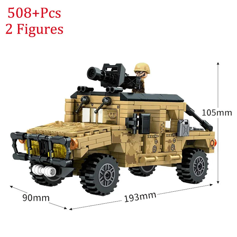 WW2 Military Humvee Jeep H1 Army Friends Car Mould King Building Bricks Classic Moc Blocks Action Figures Toys Boys Gift