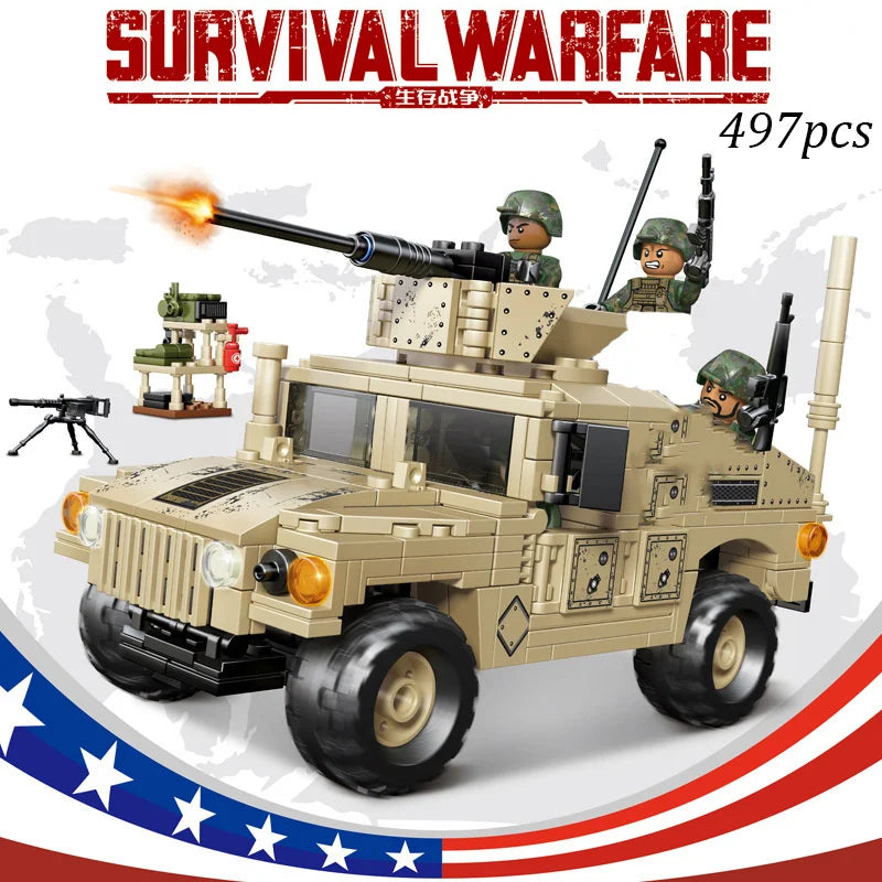 WW2 Military Humvee Jeep H1 Army Friends Car Mould King Building Bricks Classic Moc Blocks Action Figures Toys Boys Gift